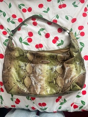 Nine & Co. Olive Green Snake-Embossed Shoulder Bag